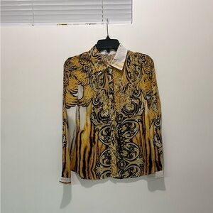 2/$20 - Gold & Black Baroque & Animal Print & Swirls Patterned Dressy Shirt